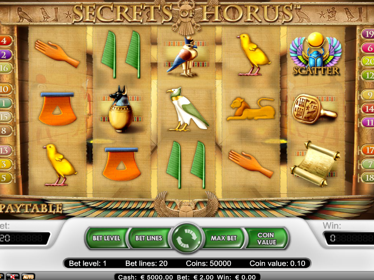obrázek ze hry automatu Secret of Horus online zdarma