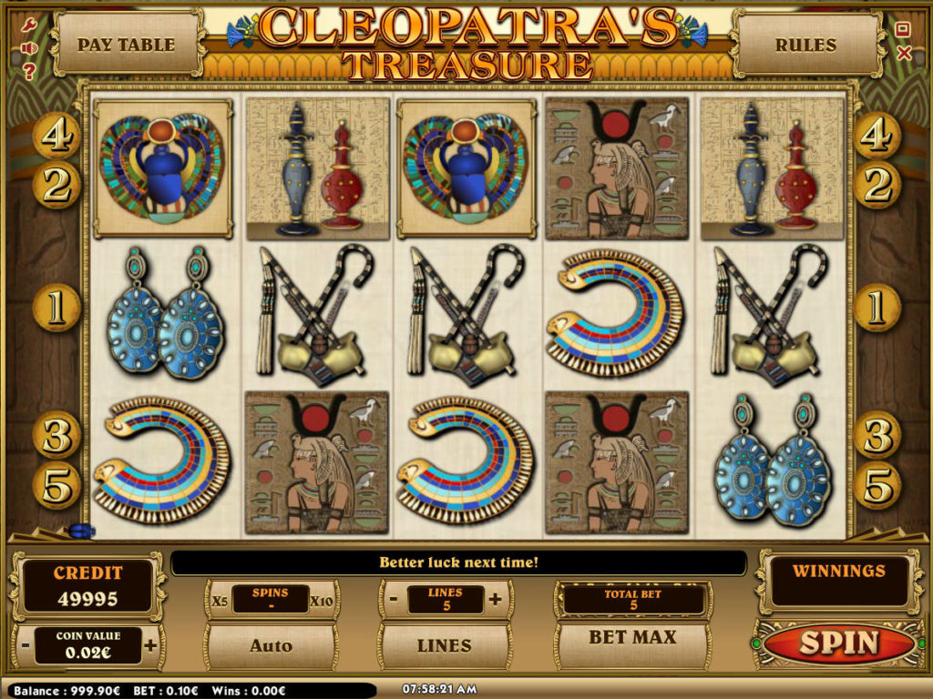 Hrací casino automatu Cleopatra's Treasure