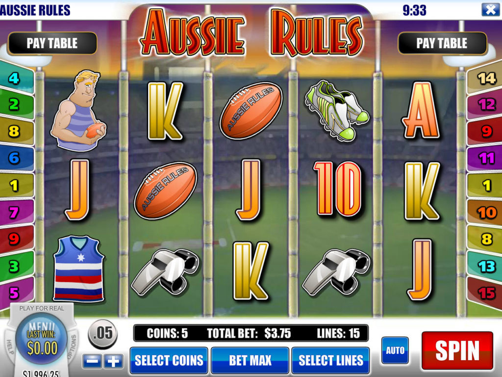 Casino automat Aussie Rules od vývojářské společnosti Rival Gaming