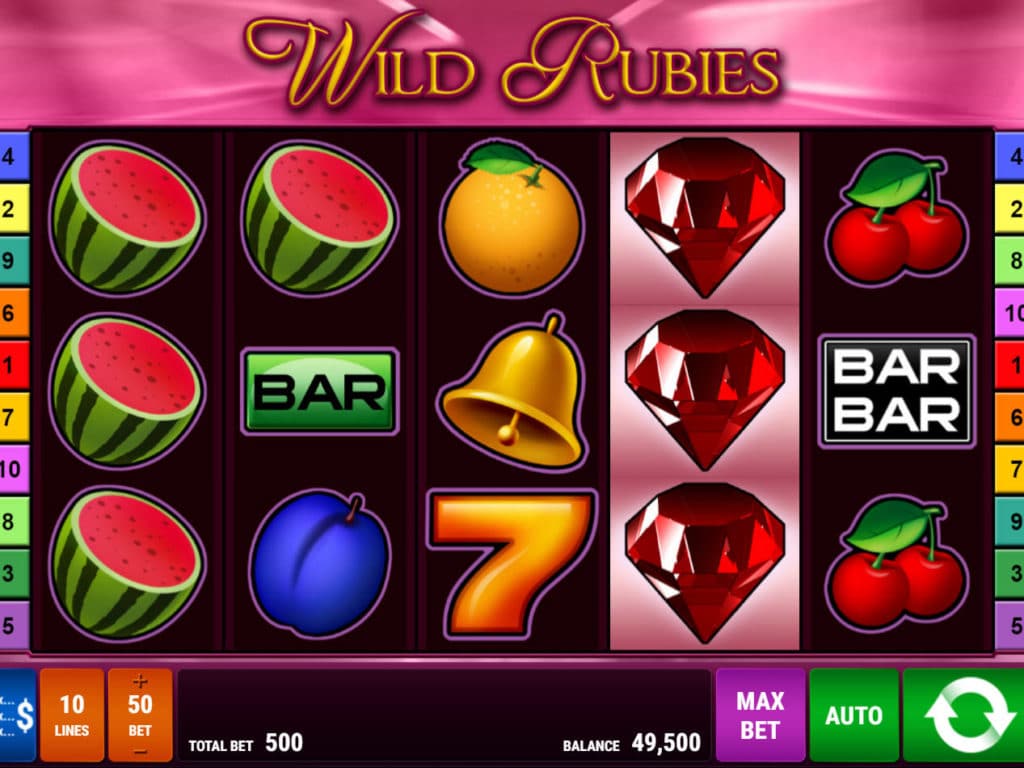 Zábavný online casino automat Wild Rubies zdarma