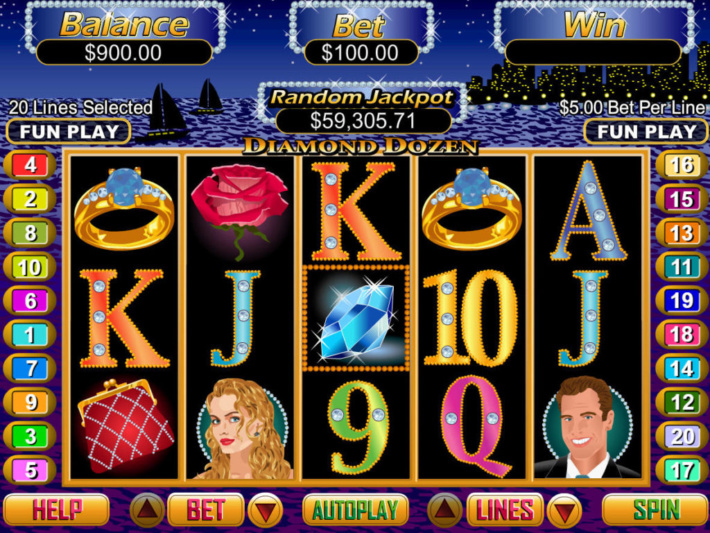 Zábavný online casino automatu Diamond Dozen