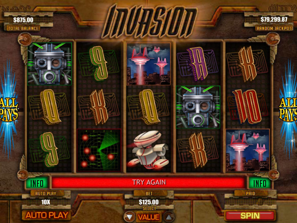 Roztočte online casino automat Invasion zdarma