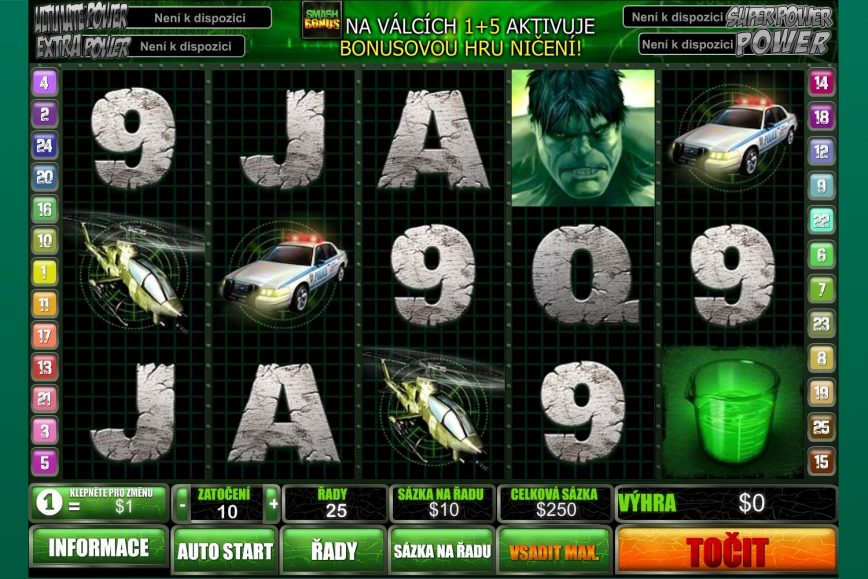 Online automat The Incredible Hulk - 25 Lines zdarma